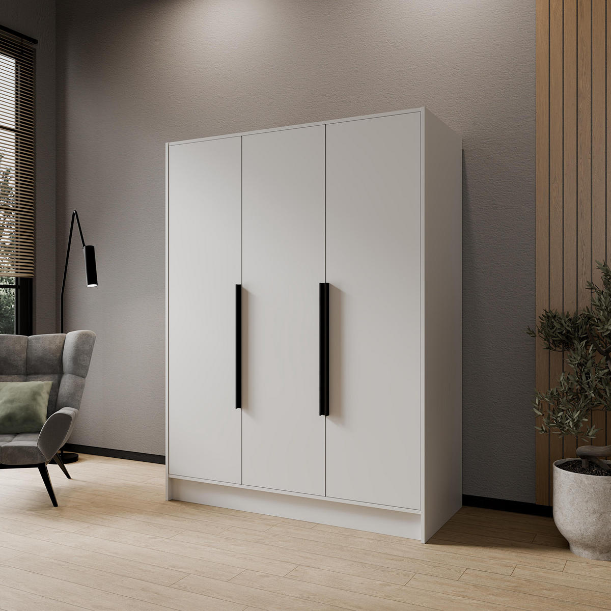 DREHTÜRENSCHRANK BERON 150/200/51 cm Modern Kleiderschrank 3-türig Weiß - Weiß, Holzwerkstoff (150/200/51cm) - MASSENO