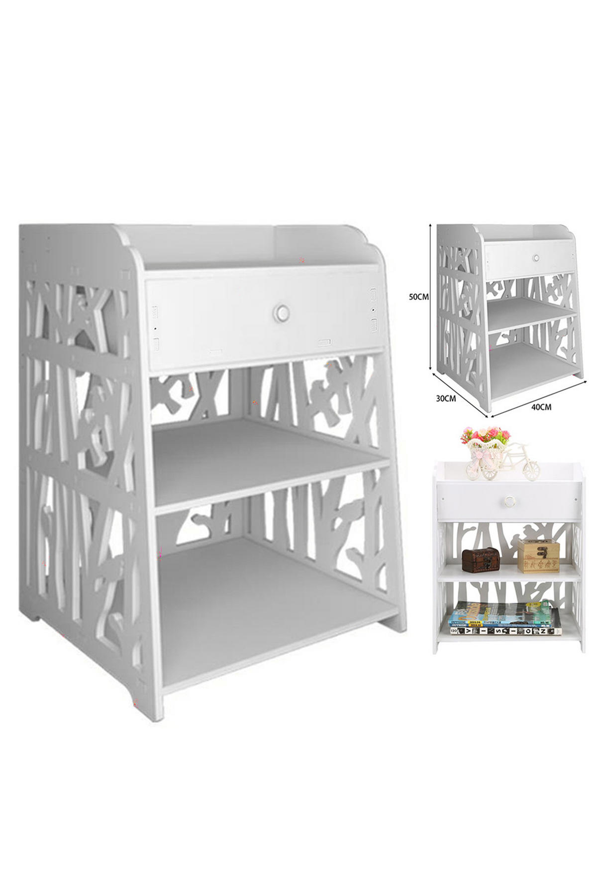 NACHTTISCH Schublade Fächer aus WPC-Platten in Weiß Elegentes und modernes Design Einfache Montage 40 x 30 x 50 cm - Weiß, Holzwerkstoff (40/50/30cm) - Livingandhome