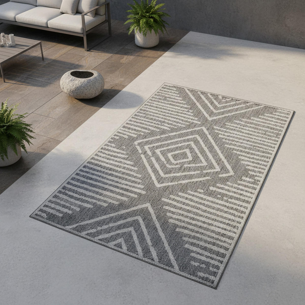 OUTDOORTEPPICH LIRIA, gestreift, Grau, 200 x 290 cm - Grau, Textil (290/200cm) - KADIMA DESIGN