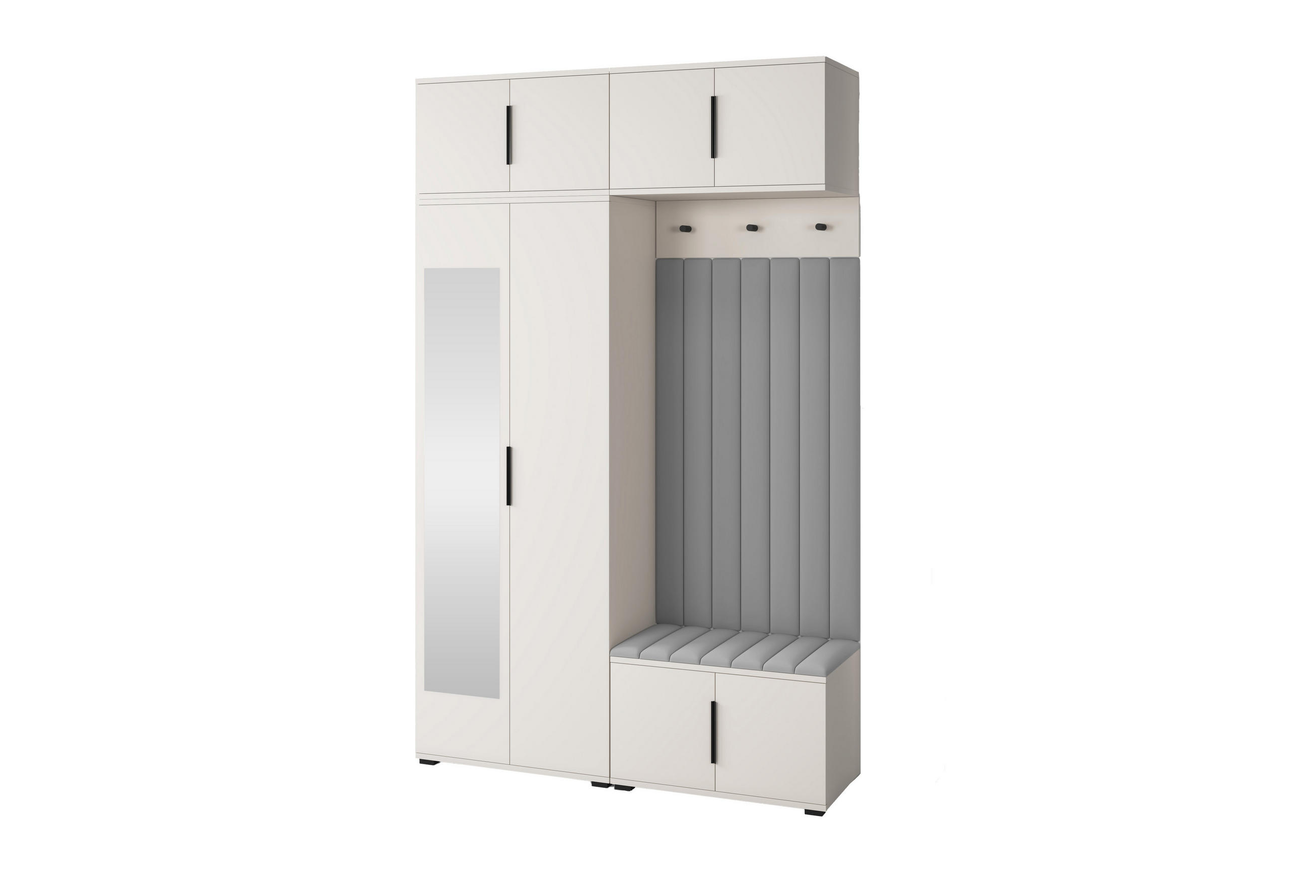 GARDEROBE Napoli version 11 mit Spiegel, mit POLSTERPANEELEN GRAU - Beige/Grau, Holzwerkstoff (140/225/40cm) - Jerpax