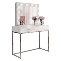 SCHMINKTISCH BLANCO GLAMOUR mit Spiegel und Beleuchtung Weiß Hochglanz Kristallgriff - Weiß Hochglanz/Silberfarben, Holzwerkstoff (100/146/42cm) - Lookway