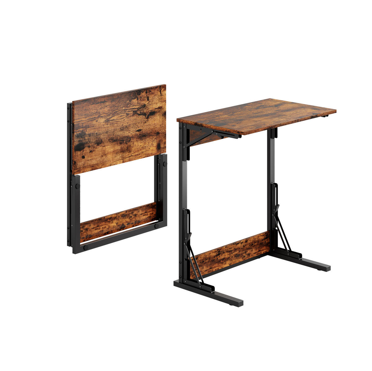 BEISTELLTISCH 60/37/71 cm platzsparend, faltbar mit verstellbaren Füßen und Metallgestell, Rustikales Braun - Braun, Holzwerkstoff (60/37/71cm) - Redom