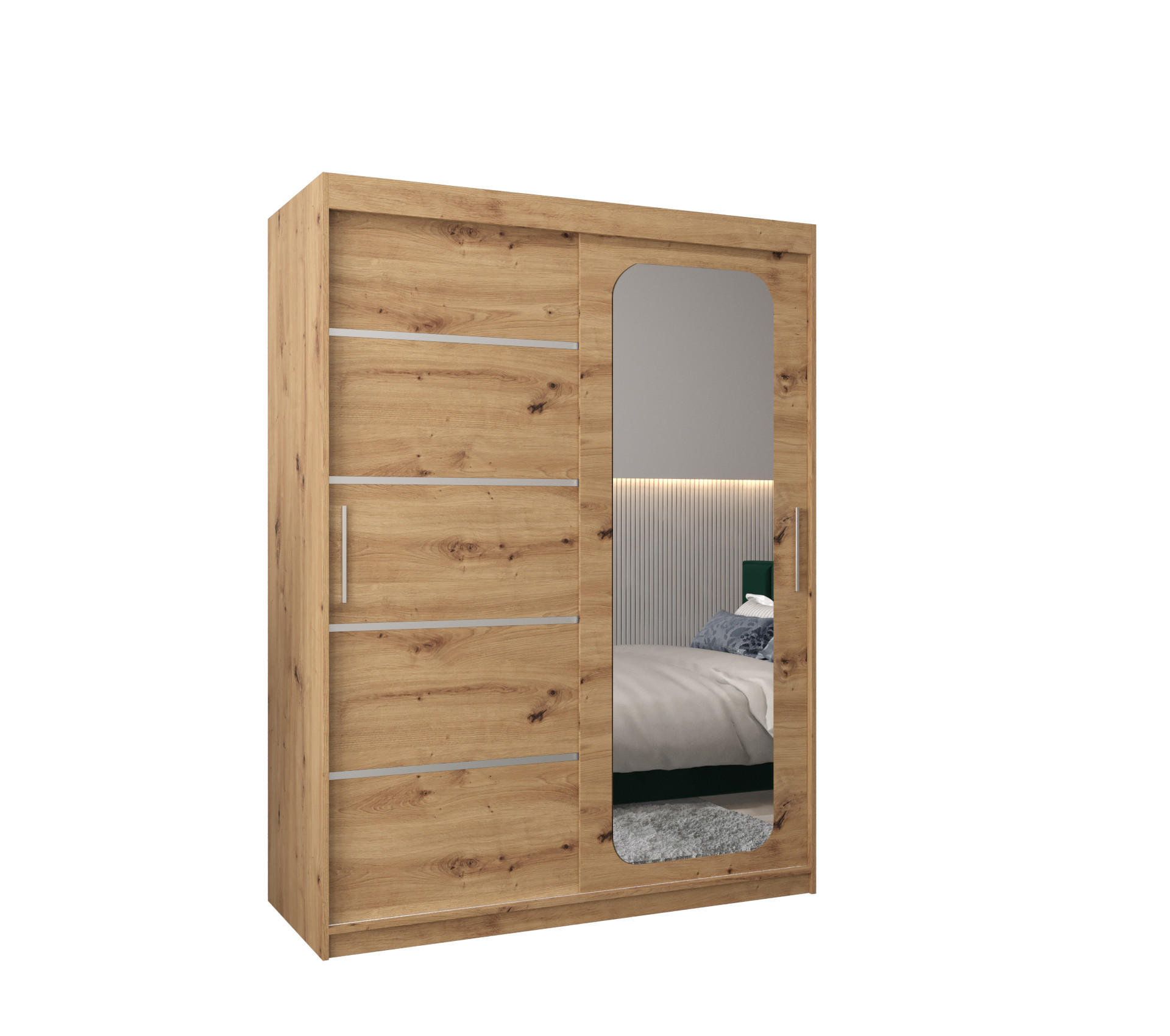 SCHWEBETÜRENSCHRANK 200/150/62 2-türig - Silberfarben/Eiche Artisan, Holz/Kunststoff (150/200/62cm) - MÖBEL KRYSPOL