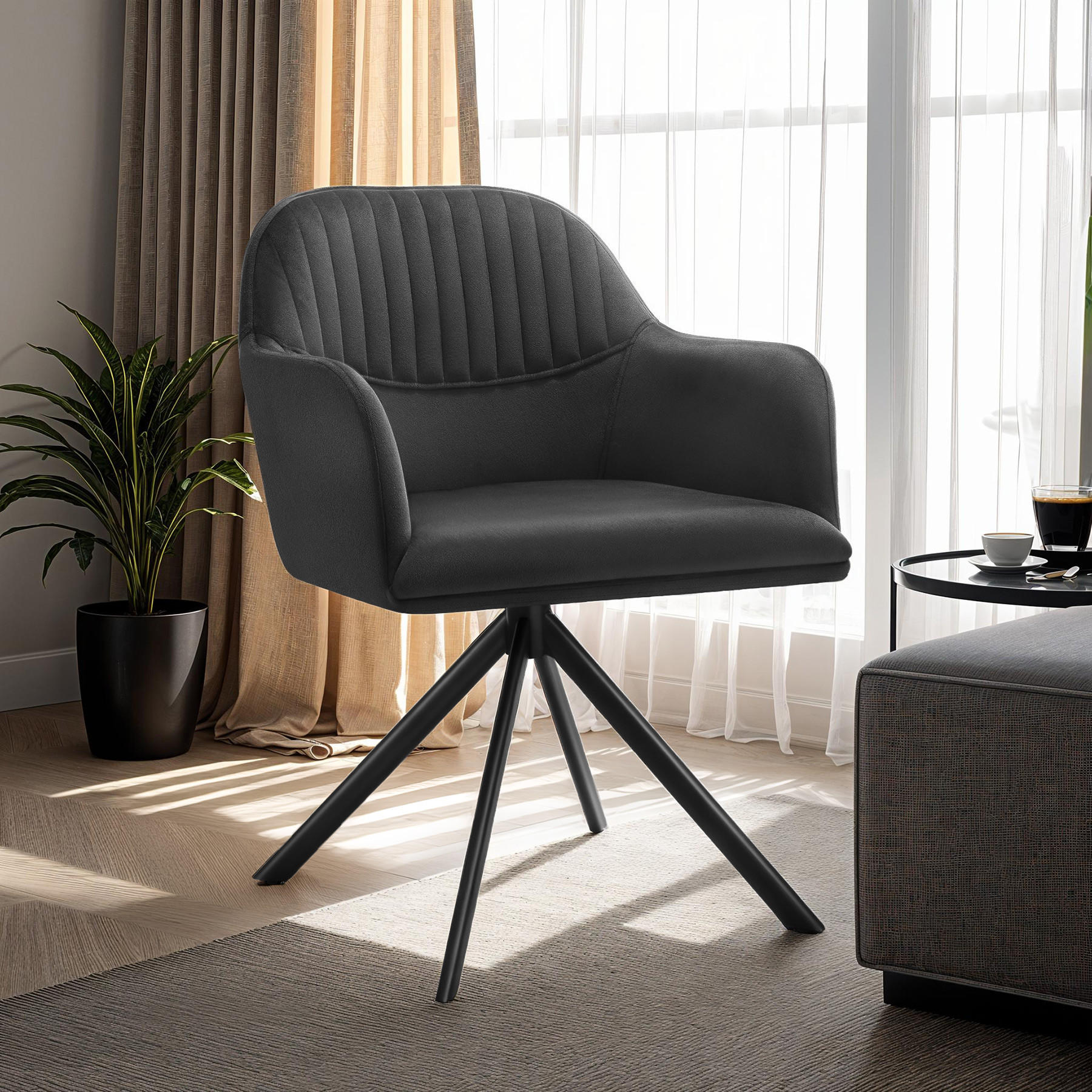 Thumbnail - tectake Drehstuhl, Schwarz, Schwarz, Textil, 56x81x59 cm, Esszimmer, Stühle, Esszimmerstühle, Armlehnenstühle