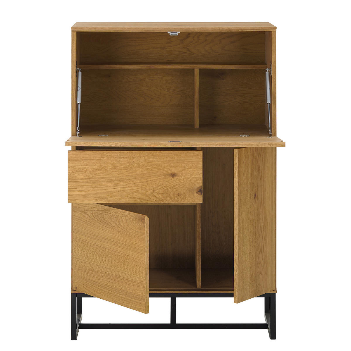 SEKRETÄR - Echtholzfurnier / Eisen - Eiche / Schwarz - Braun, Holzwerkstoff/Metall (40/75/115cm) - home24