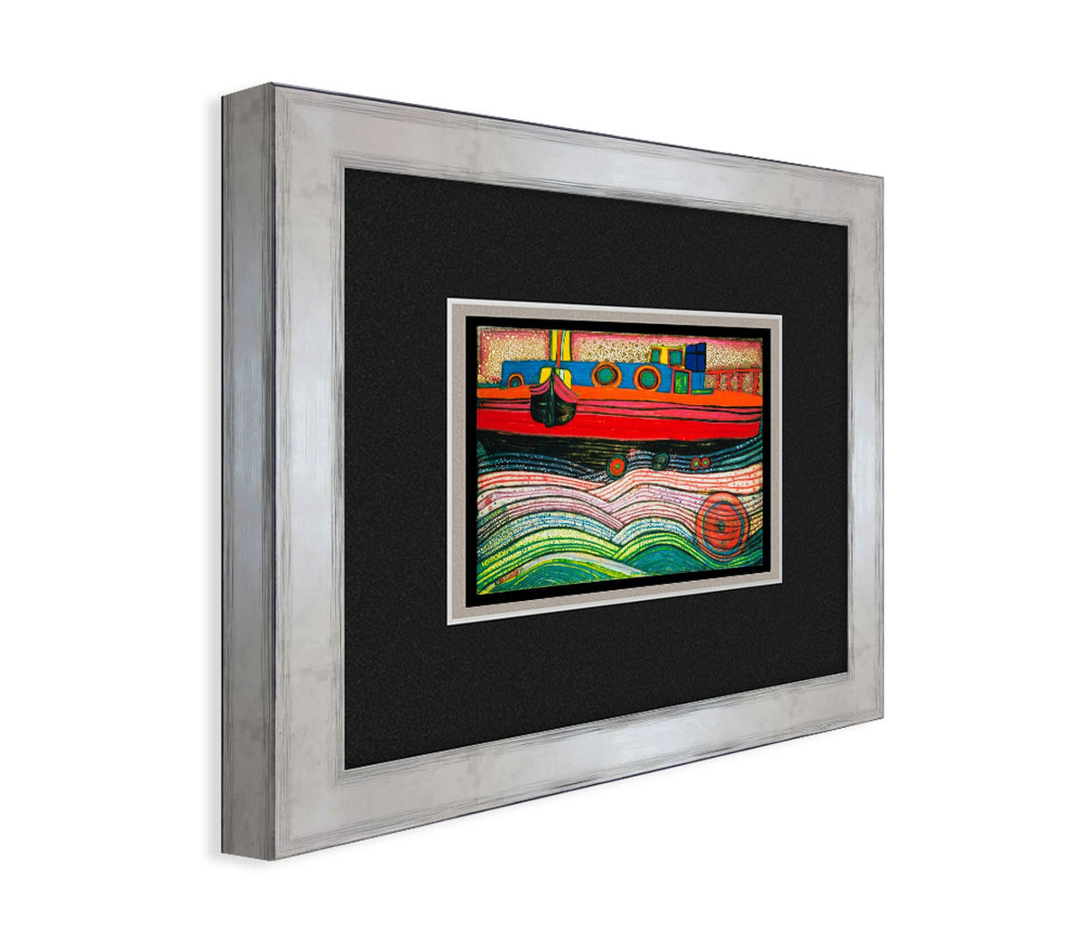 BILD gerahmt 30x35 cm Friedensreich Hundertwasser „Regentag auf Liebe Wellen“ - Rot, Holz (30/35cm) - artissimo