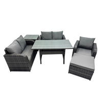 Gartenmöbelset mit Esstisch,Hocker,Beistelltisch Polyrattan Dunkelgrau 6-Sitzer - Dunkelgrau/Grau, Glas/Kunststoff - Fimous