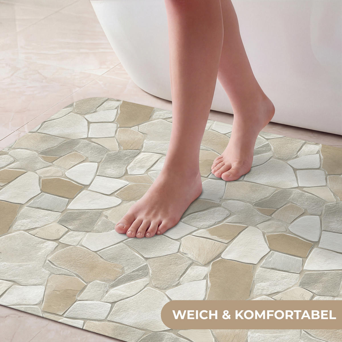 KÚPEĽŇOVÁ PREDLOŽKA Mozaika - Kamienky - béžová 60x90 cm - krémová/béžová, textil/plast (60/90cm) - OnlyWow