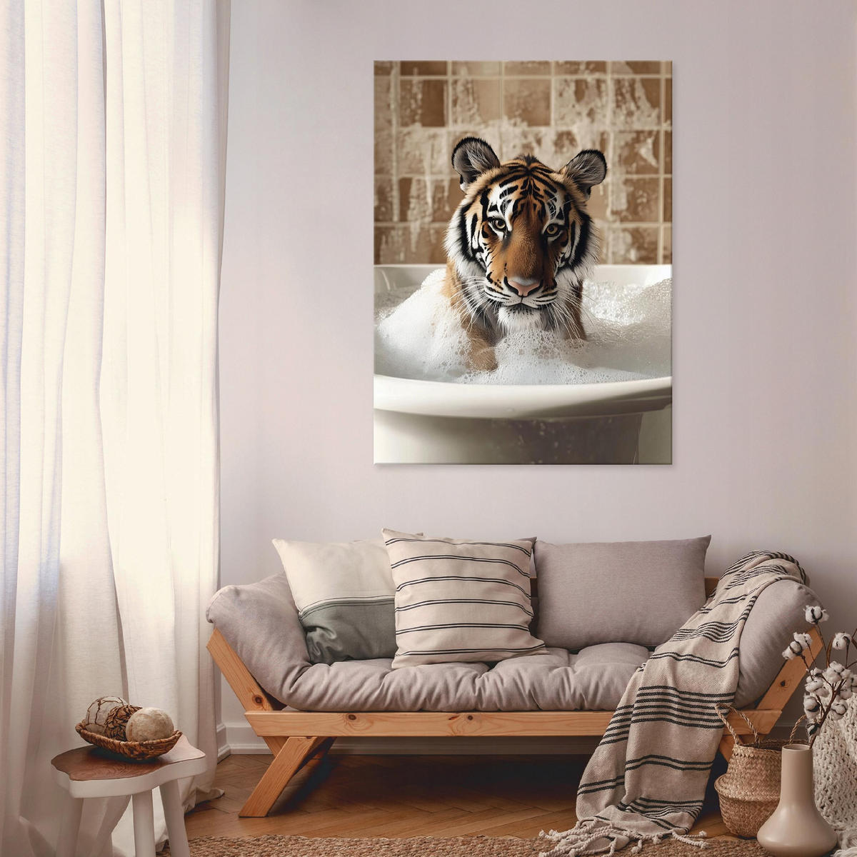BILDER Abstrakt Tiger Badewanne Modern Badezimmer 100x70 - Beige, Holzwerkstoff (70/100cm) - Wallarena
