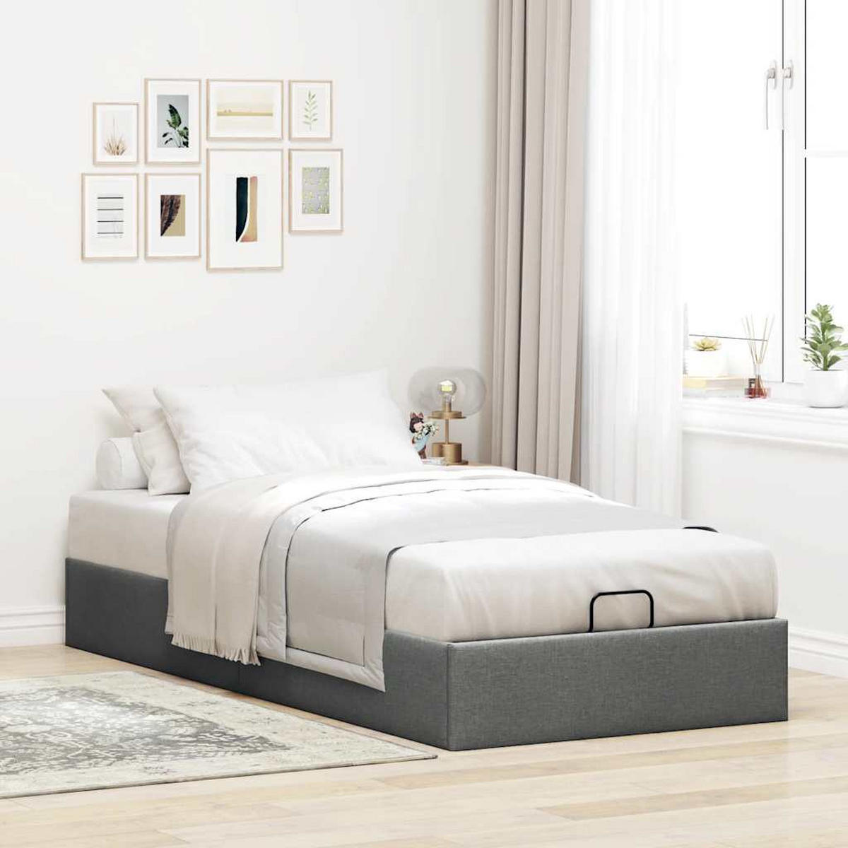 OTTOMAN-BETT Ohne Matratze Dunkelgrau 90/200 Cm Stoff - Grau, Holzwerkstoff (90/200cm) - vidaXL