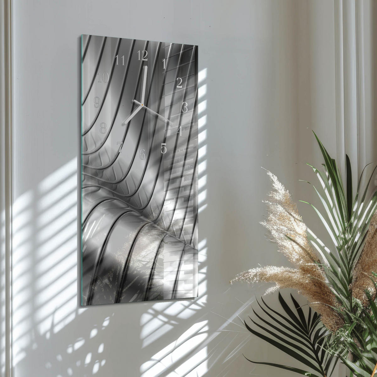 WANDUHR 30x60 cm - Bambuspflanze - Silberfarben, Glas (30/60/0.4cm) - TULUP