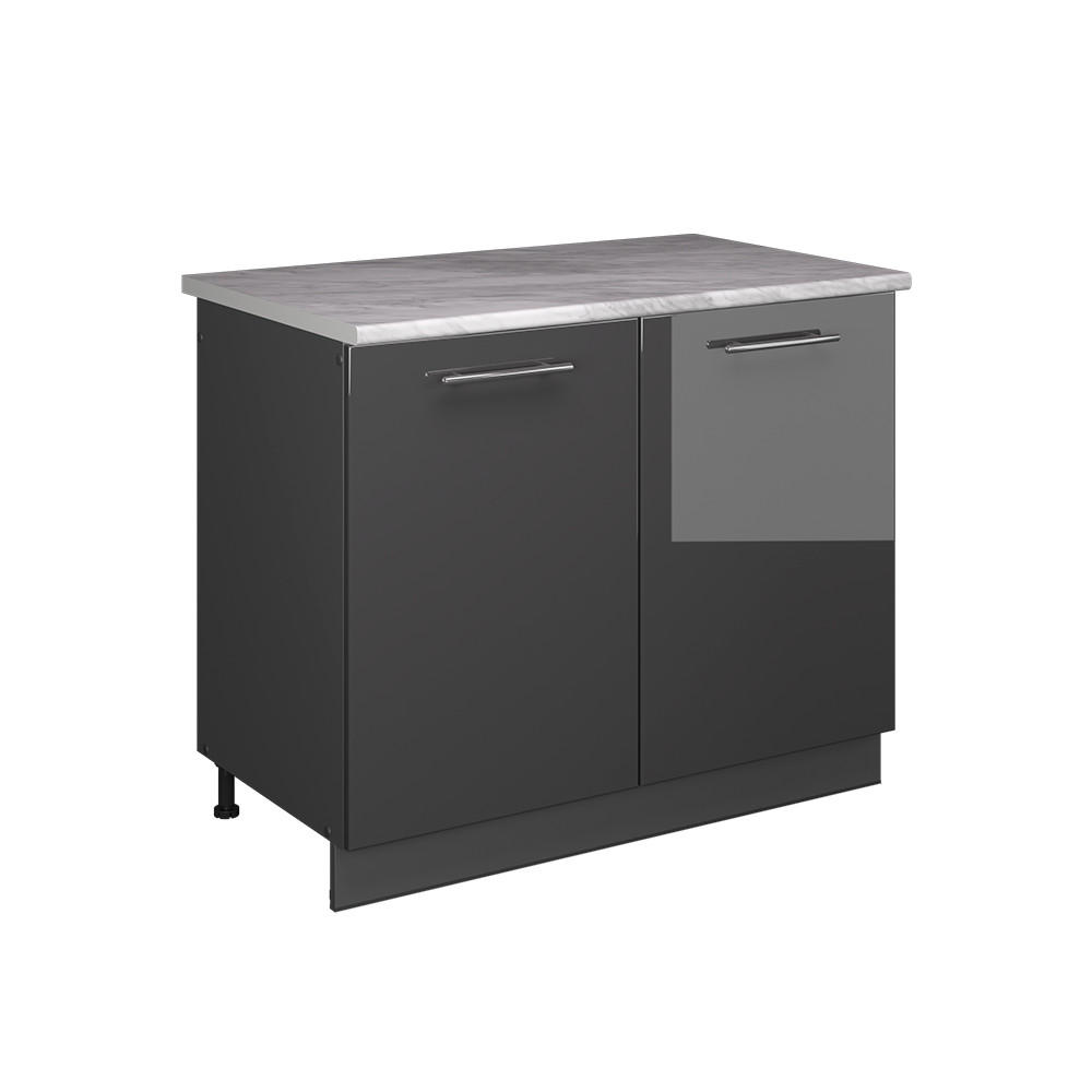 SPÜLENUNTERSCHRANK Fame-Line, Anthrazit Hochglanz/Anthrazit, 100 cm, AP Marmor - Schwarz Hochglanz/Anthrazit, Holzwerkstoff (100/82/60cm) - Vicco