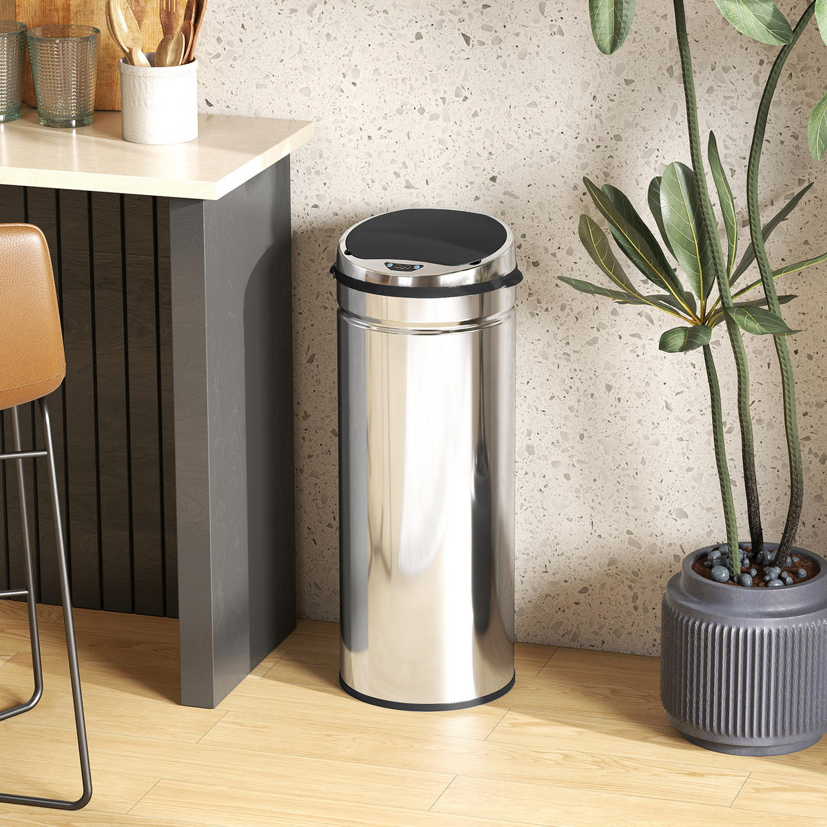 MÜLLEIMER SENSOR Infrarot Automatik Edelstahl Schwarz-Silber 30,5/30,5/81,5 cm - Silberfarben, Metall (30.5/81.5/30.5cm) - Rolipo