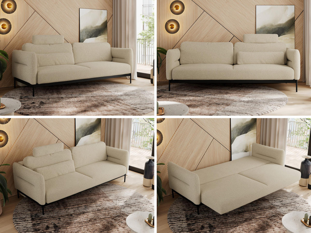 SOFA SALENTO Beige Boucle - Beige/Schwarz, Textil/Metall (221/82/101cm) - MKS
