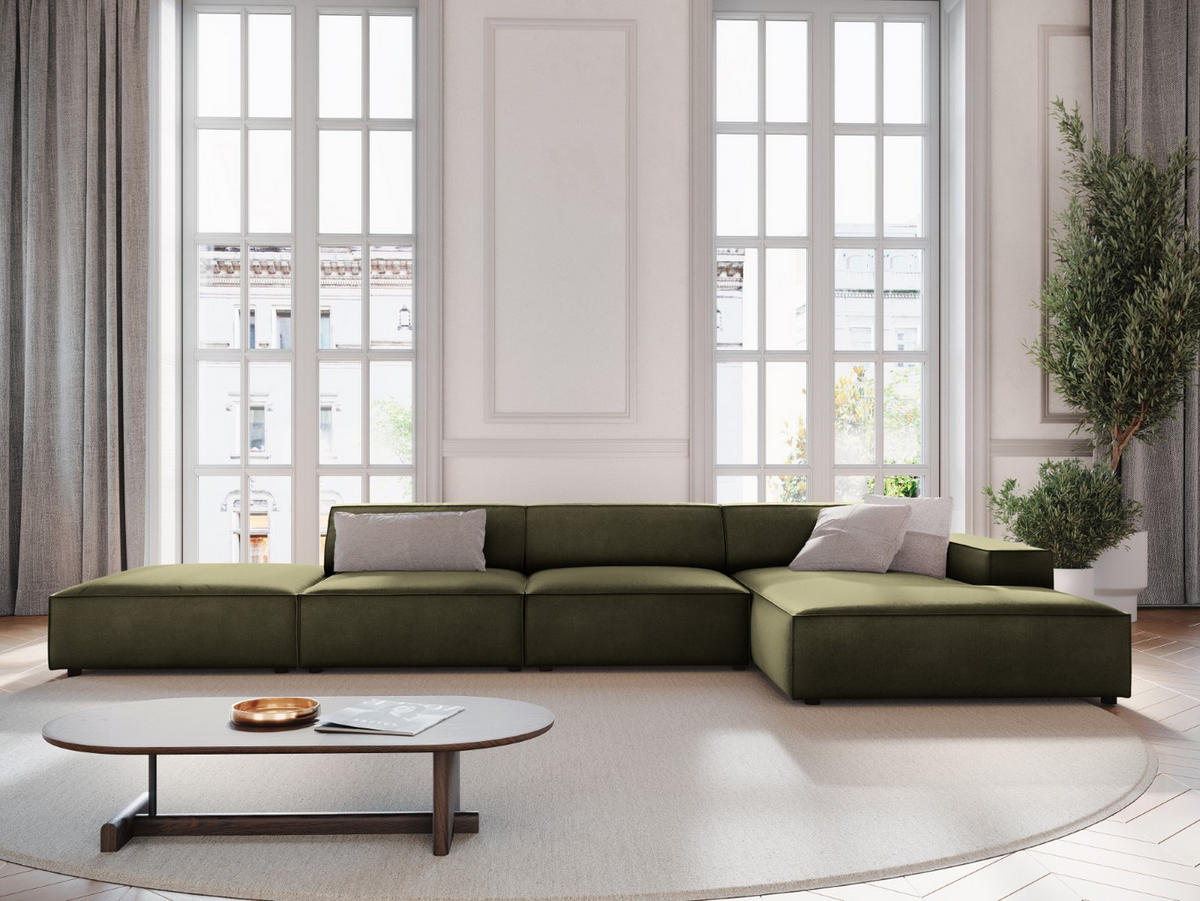 ECKSOFA rechts Jodie aus Samt grün 5 Sitzplätze - Grün, Textil (166/341cm) - Micadoni