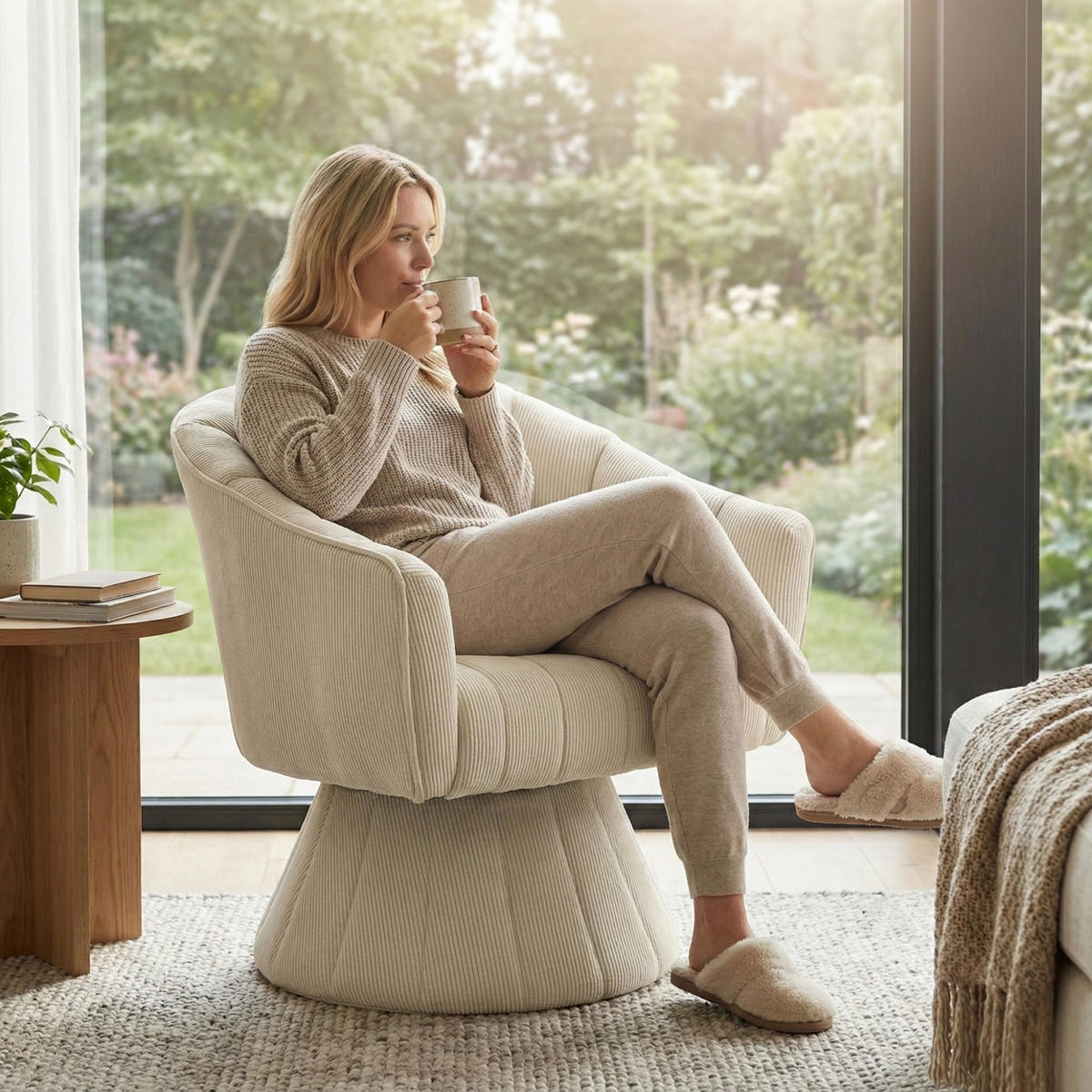 DREHSTUHL Drehsessel Loungesessel mit Polsterung,360°,Cord,Beige - Beige, Textil (70/72/66cm) - LVHOM