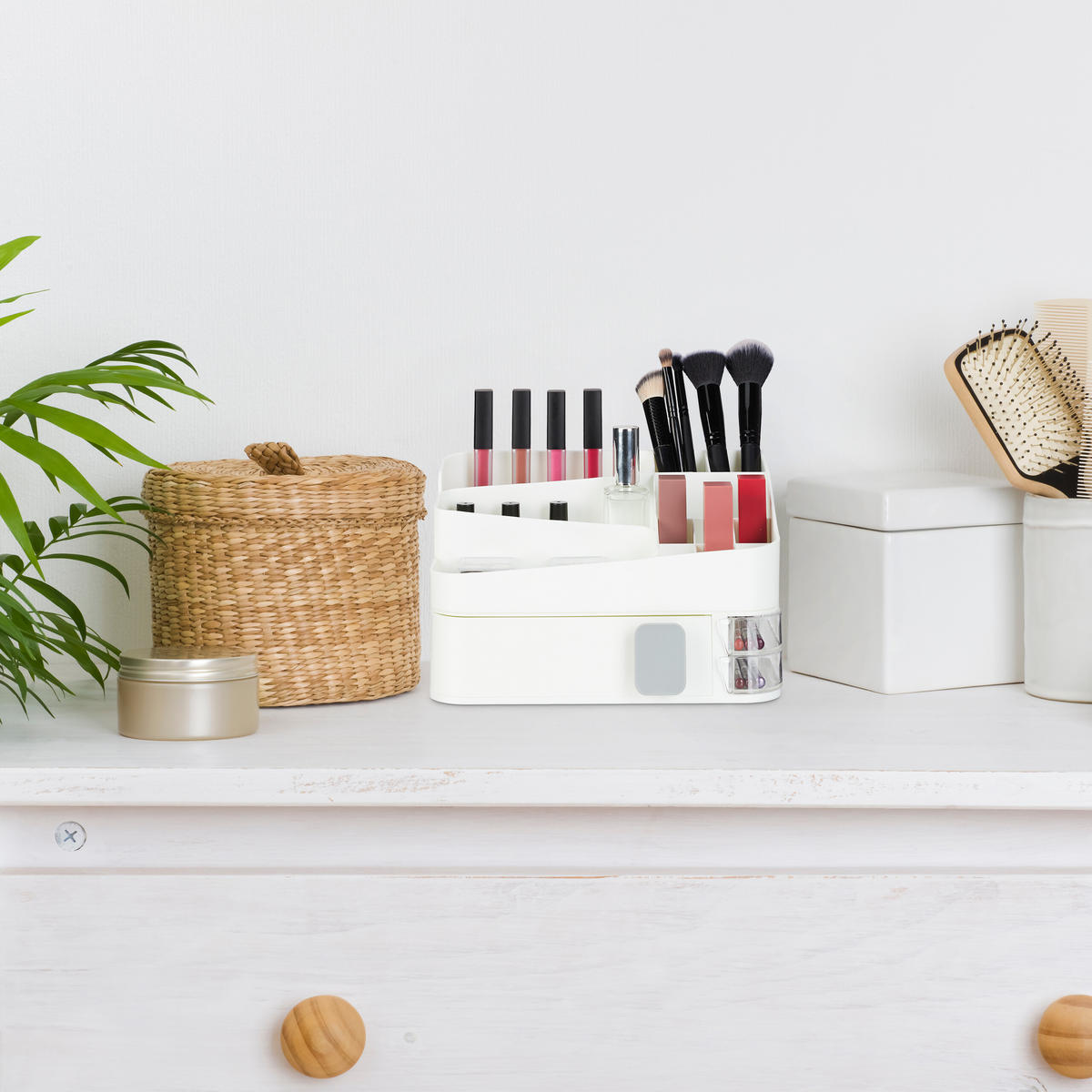 MAKE-UP-ORGANIZER - Weiß, Kunststoff (26/15/21cm) - Relaxdays