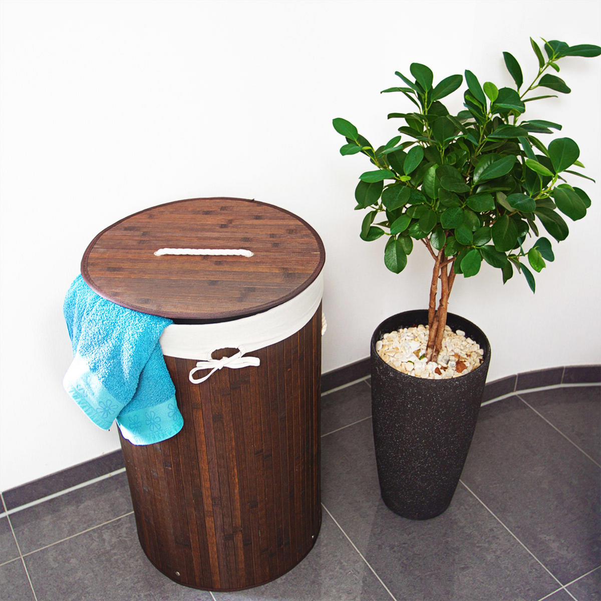 WÄSCHEKORB - Braun, Holz/Textil (41/65/41cm) - Relaxdays