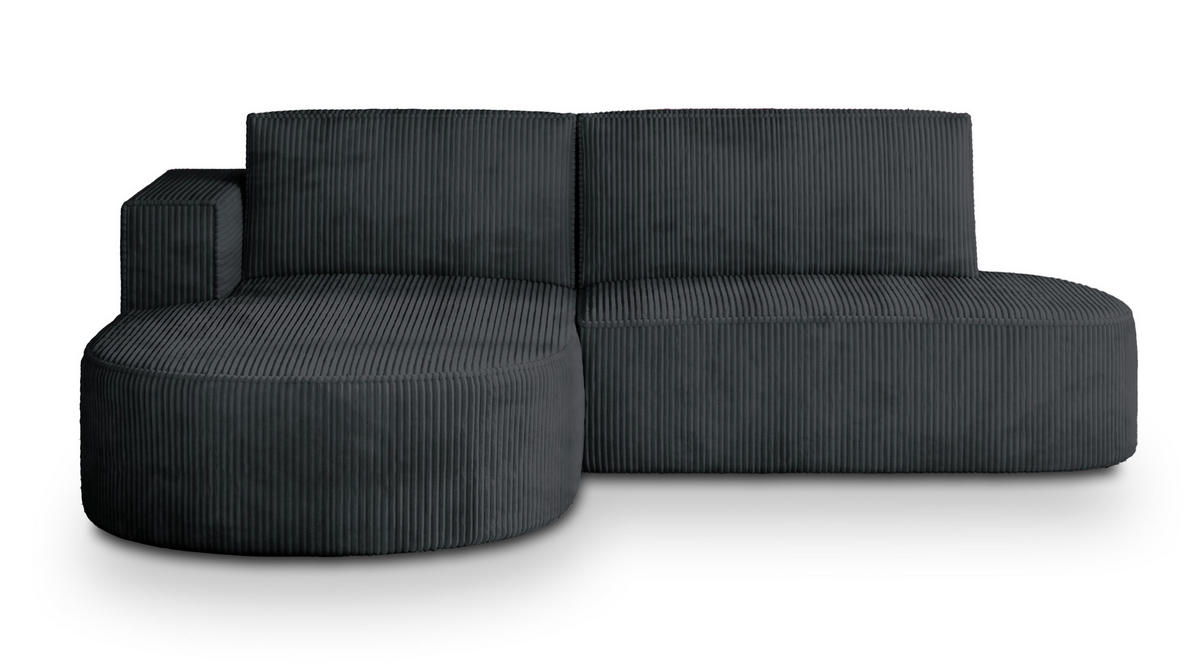 ECKSOFA CORTIO P L-S Graphitfarben Kordstoff mit Schlaffunktion - Graphitfarben, Holz (265/174cm) - MASSENO