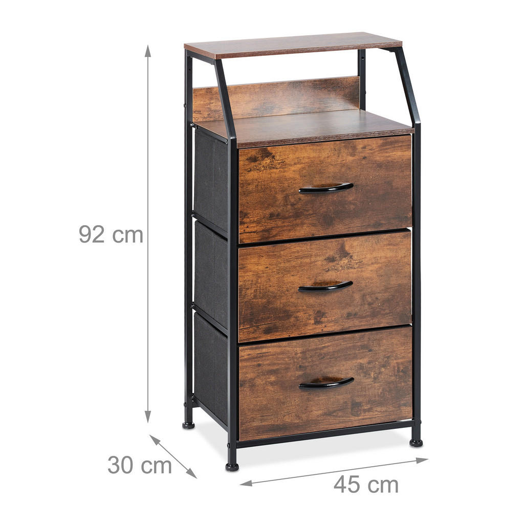 Thumbnail - Relaxdays Kommode, Dunkelbraun, Holzwerkstoff, Metall, Holz, 45x92x30 cm, Wohnzimmer, Kommoden & Sideboards, Kommoden