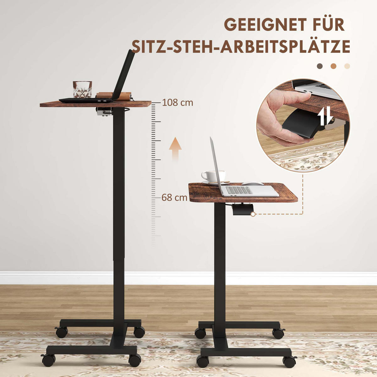 HÖHENVERSTELLBARER Schreibtisch, Braun - Braun, Kunststoff (65/48/108cm) - Vinsetto