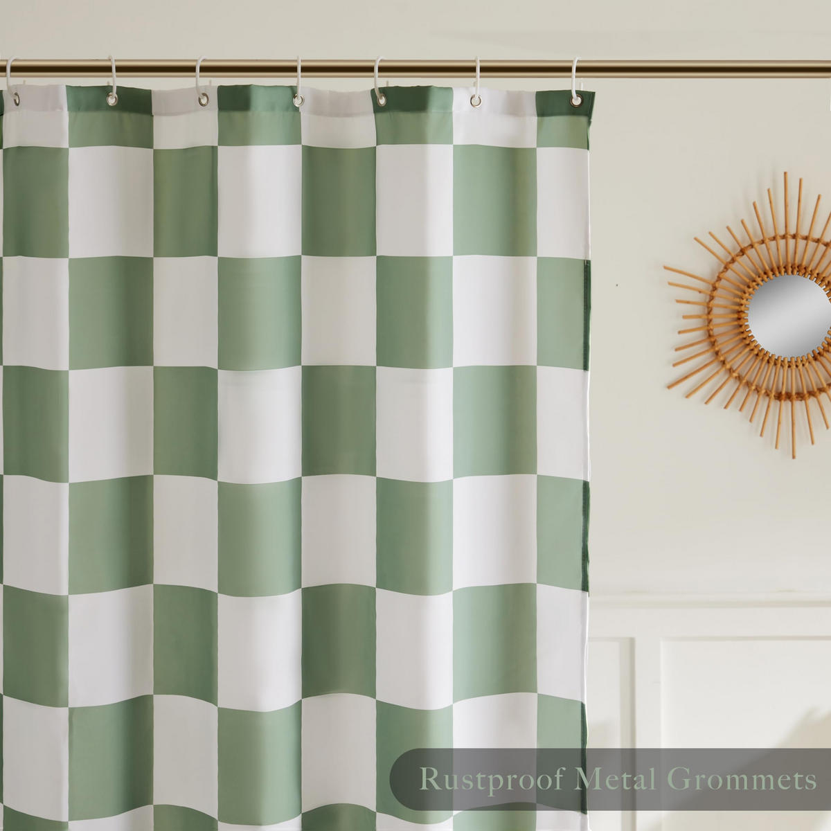 DUSCHVORHANG Grün kariert Schachbrettmuster Retro maschinenwaschbar fürs Badezimmer - Grün, Textil (180/180cm) - MCBOSON