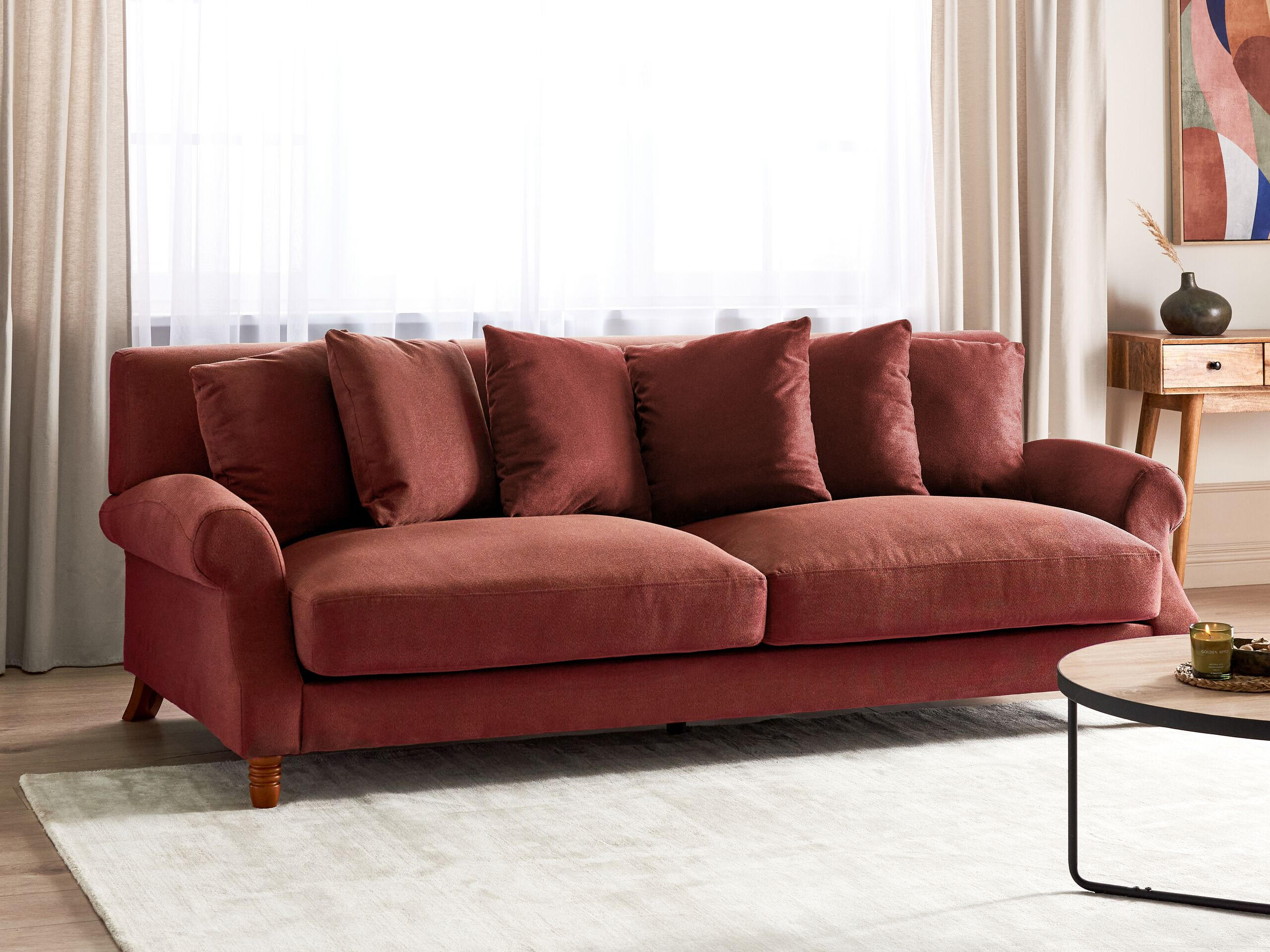 3-SITZER-SOFA rot Eike - Dunkelbraun/Rot, Textil (229/82/102cm) - Beliani