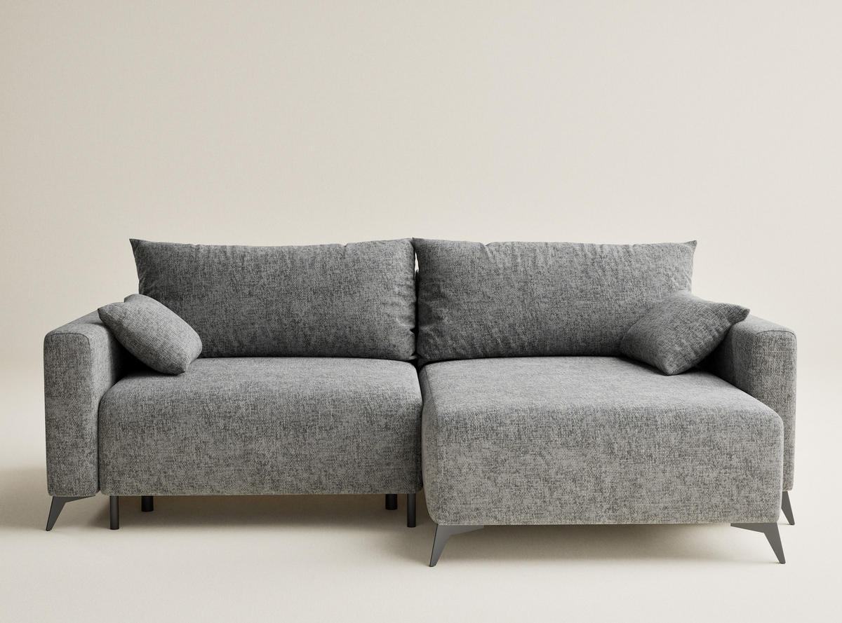 ECKSOFA MIT SCHLAFFUNKTION Leon Grau Chenille-Stoff - Schwarz/Grau, Holz/Holzwerkstoff (239/148cm) - Maison de Reve