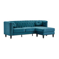 ECKSOFA - Ecke wechselbar - Samt - Dunkelblau - TURNER - Blau, Textil (222/144cm) - Vente-Unique