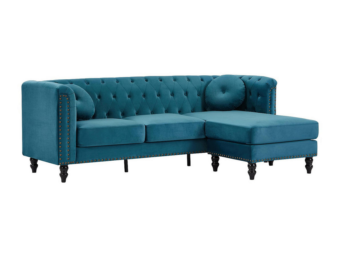 ECKSOFA - Ecke wechselbar - Samt - Dunkelblau - TURNER - Blau, Textil (222/144cm) - Vente-Unique