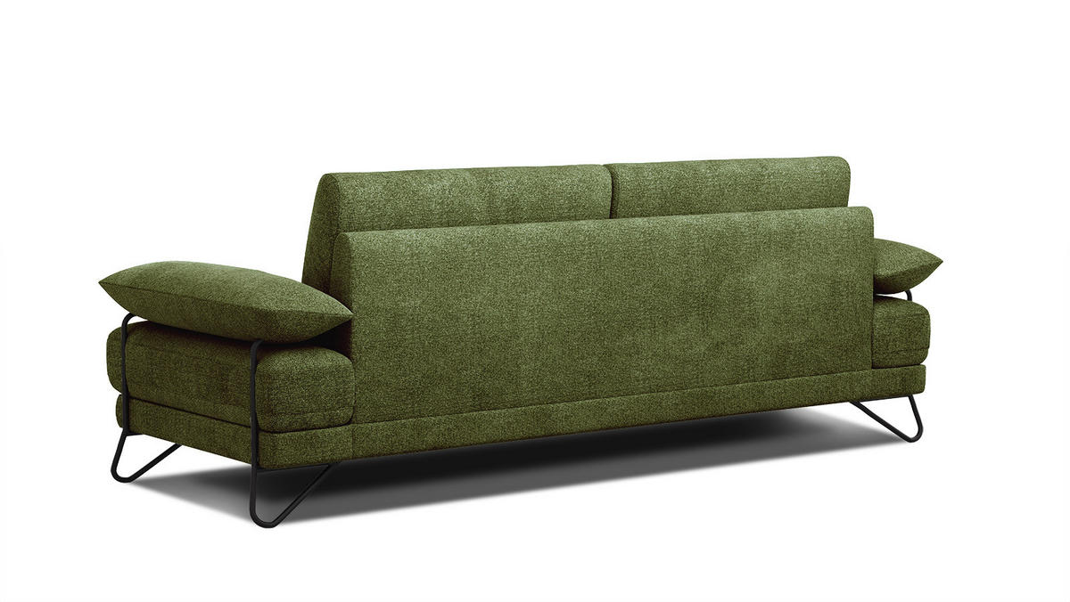 SOFA LORI 3-Sitzer, olivgrün - Schwarz/Olivgrün, Holzwerkstoff/Textil (245/87/96cm) - Courtois Laville