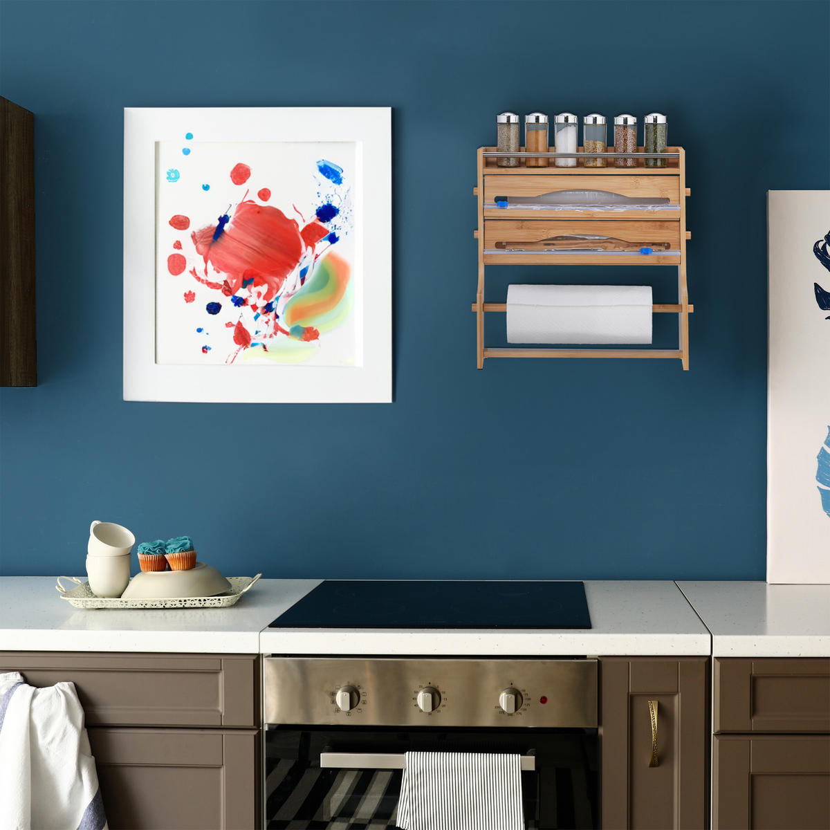 WANDROLLENHALTER - Hellbraun, Holz/Kunststoff (40/40/11.5cm) - Relaxdays