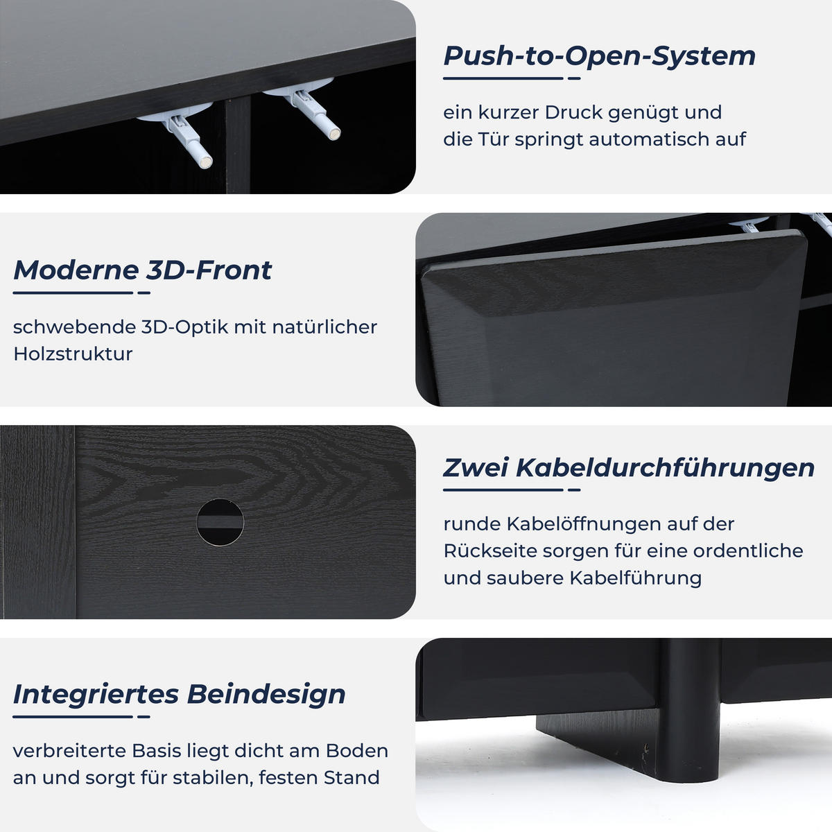 TV-SCHRANK Modern, Schwarz - Breites Lowboard mit 4 Einzel-Schubladen & doppeltem Staufach, MDF TV Board | 160x40x40 cm - Schwarz, Holz (160/40/40cm) - Hometopia