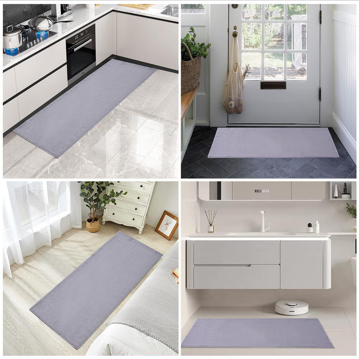 KÜCHENLÄUFER 80/100 cm rutschfest mit TPR‑Unterseite, saugfähiger Teppichläufer für Küche Flur Bad, strapazierfähig waschbar - Hellgrau, Textil (80/100cm) - Joyfair