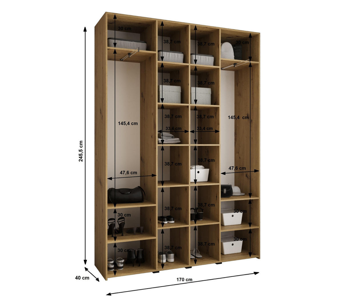 DREHTÜRENSCHRANK 245,5/170/40 4-türig - Kaschmir/Goldfarben, Holz/Metall (170/245.5/40cm) - Abiks Möbel