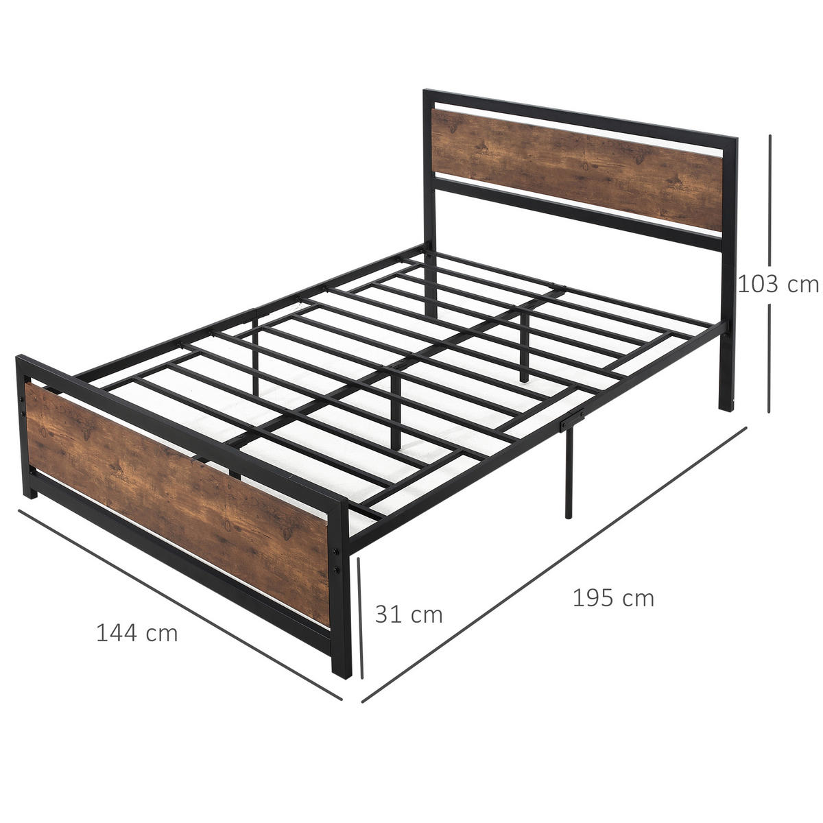 BETT 140x190 cm DE-14645 mit Kopf- & Fußteil aus Stahl Dunkelholz - Braun, Metall (140/190cm) - ComfortXL