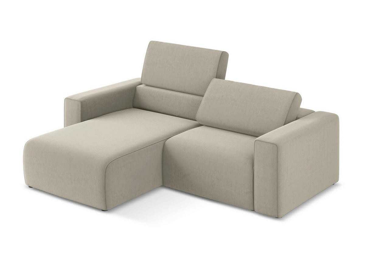 ECKSOFA Links Samt Stoff Creme - Perlmutt/Lila, Kunststoff/Textil (167/224cm) - Makamii