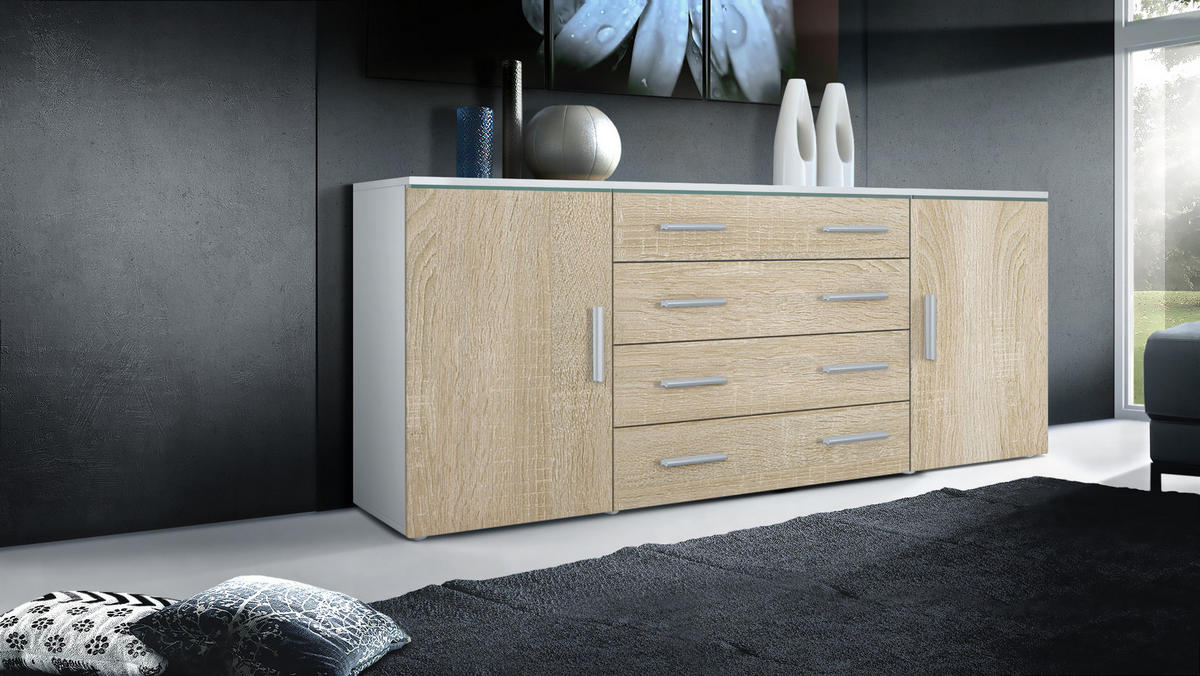 SIDEBOARD Verona Eiche sägerau - Eiche San Remo, Holzwerkstoff (166/72/35cm) - Vladon