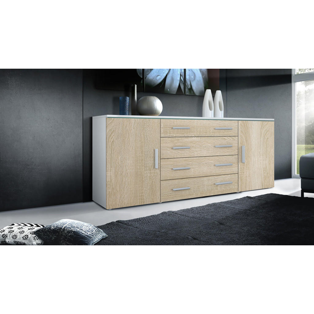 Thumbnail - Vladon Sideboard, Eiche San Remo, Holzwerkstoff, 166x72x35 cm, Wohnzimmer, Kommoden & Sideboards, Sideboards