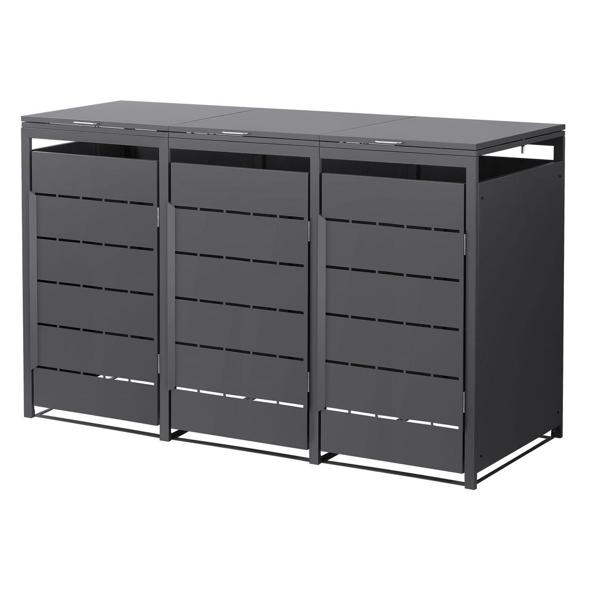 MÜLLTONNENBOX 3er 240L 196x80x120 cm Anthrazit aus Stahl wetterfest - Anthrazit, Metall (80/120/196cm) - ML-DESIGN