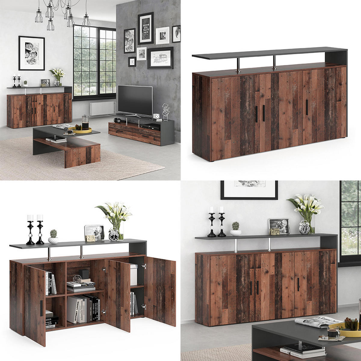 KOMMODE Amato Antikholz 160 x 91.6 cm - Alteiche, Holzwerkstoff (35/91.6/160cm) - Vicco