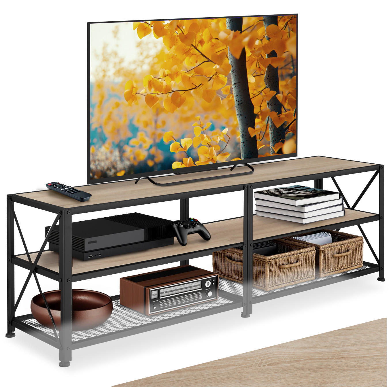 TV-REGAL Indianapolis,161 x 41,5 x 50,5 cm,Industrial Holz hell, Eiche Sonoma - Naturfarben, Holzwerkstoff (41.5/50.5/161cm) - tectake