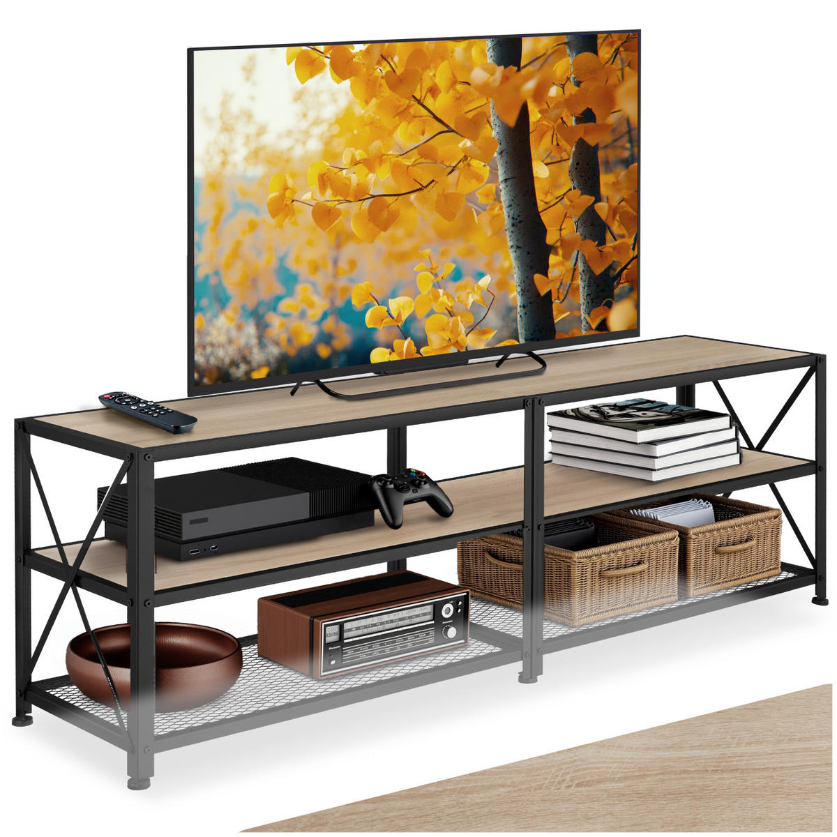 TV-REGAL Indianapolis,161 x 41,5 x 50,5 cm,Industrial Holz hell, Eiche Sonoma - Naturfarben, Holzwerkstoff (41.5/50.5/161cm) - tectake