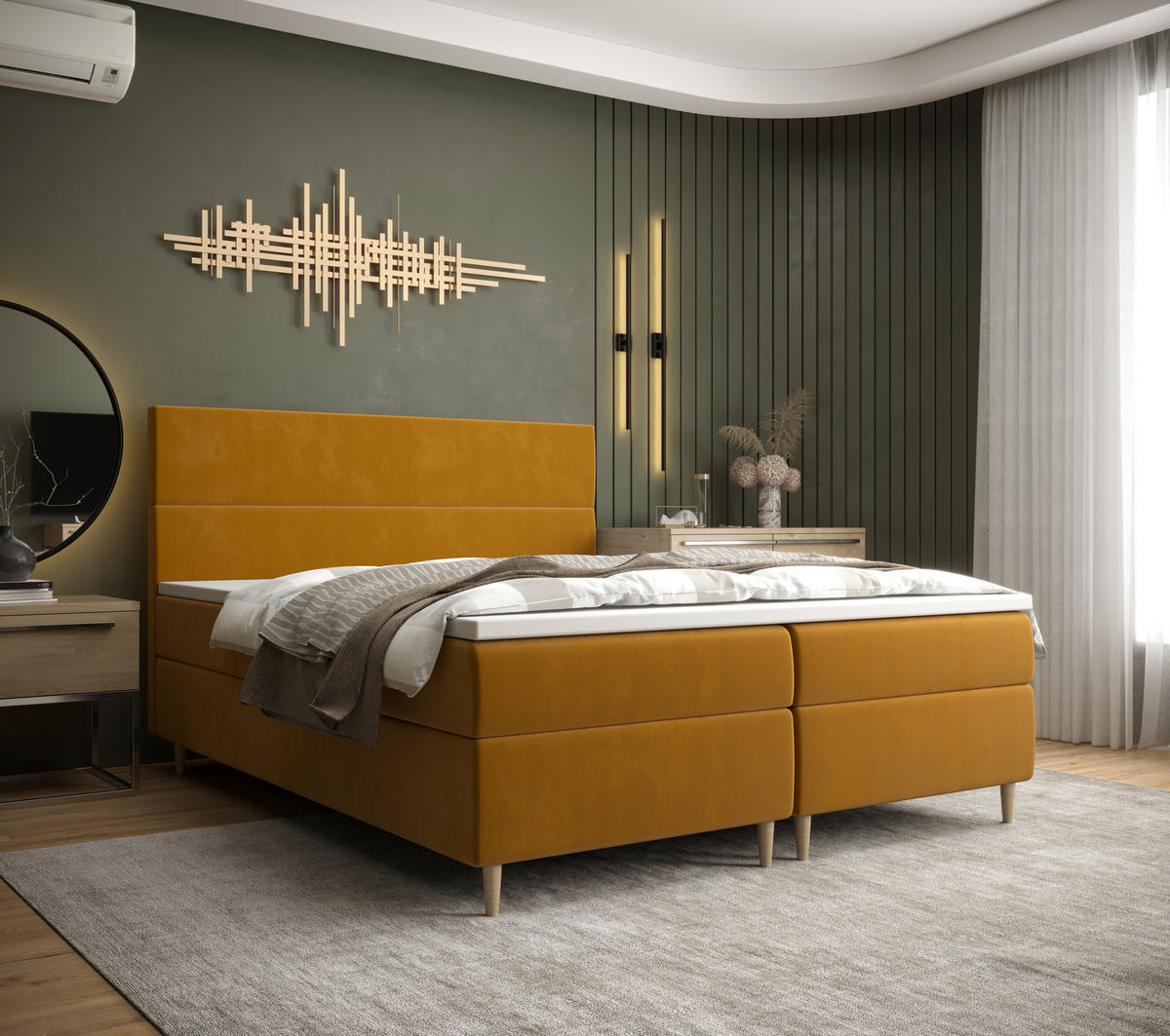 BOXBETT FLO mit Matratze H3, Bonell und Topper 160x200 Itaka 33 - Orange, Holz/Textil (160/200cm) - Bedante