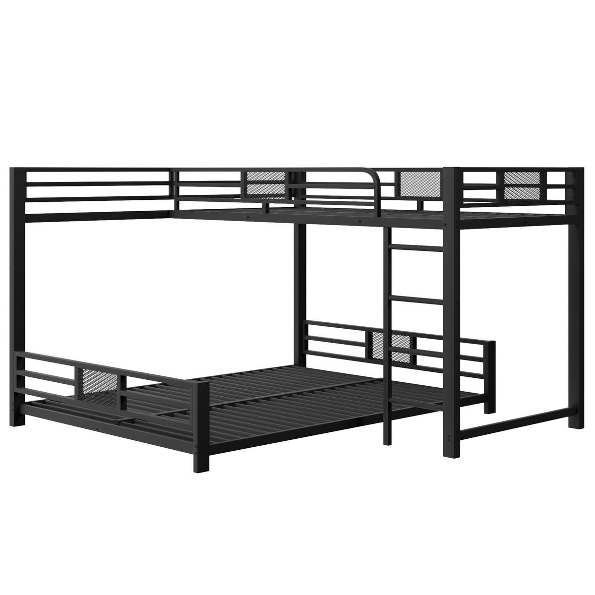 ETAGENBETT 90/200 über 140/200 cm aus Metall mit Schutzgittern und platzsparendem L-Design, Schwarz - Schwarz, Metall (140/200cm) - Redom