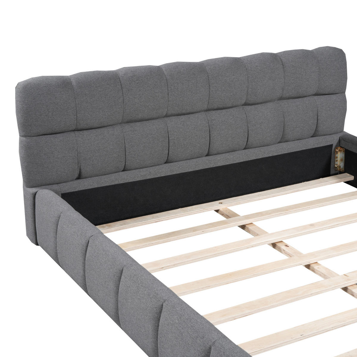 POLSTERBETT Block-Steppung 140/200 cm mit Stoßschutz-Rahmen Leinenoptik Grau - Grau, Textil (140/200cm) - Creahappy