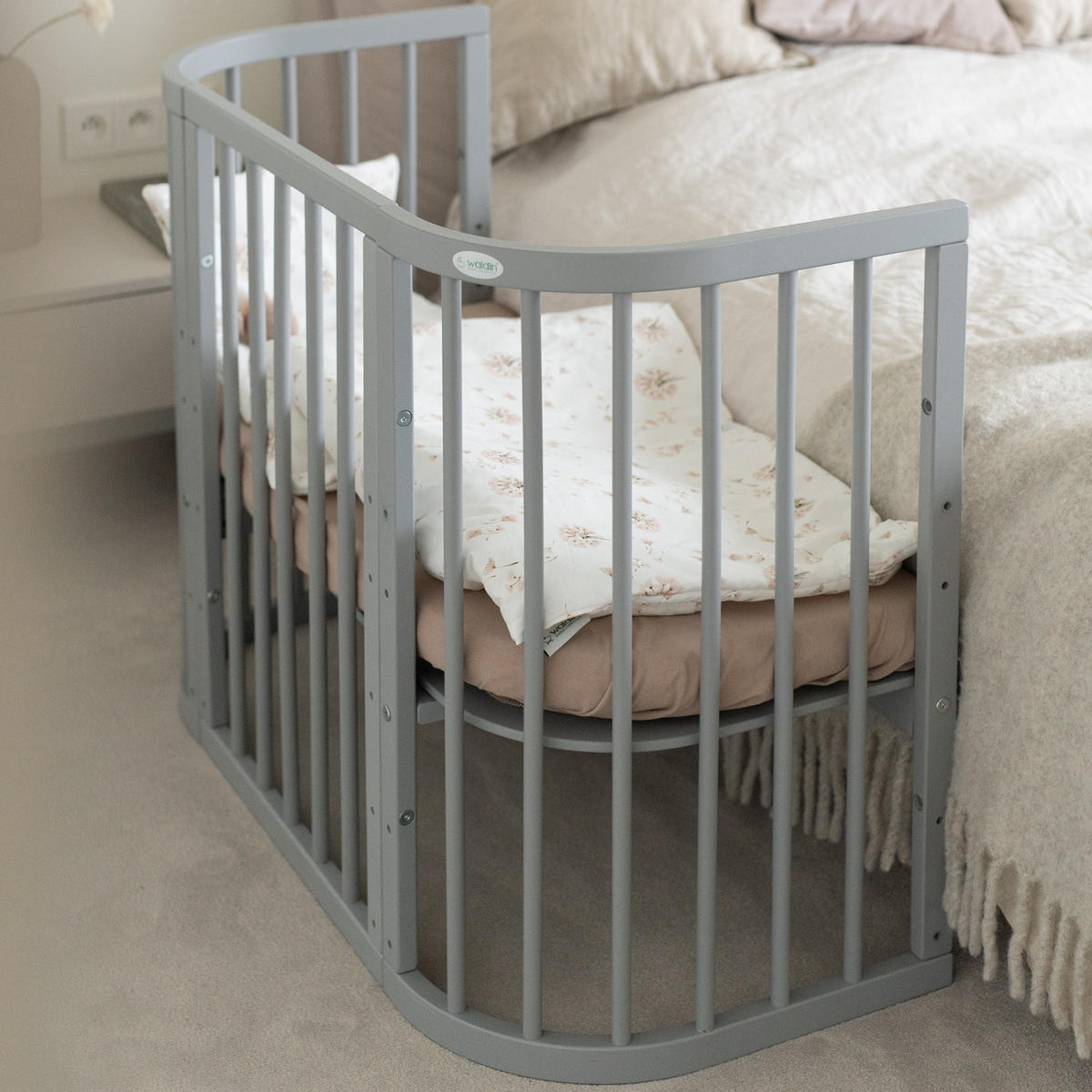 BABYBETT GREY, 5in1 mit Matratze - Grau, Holz (65.5/92cm) - waldin