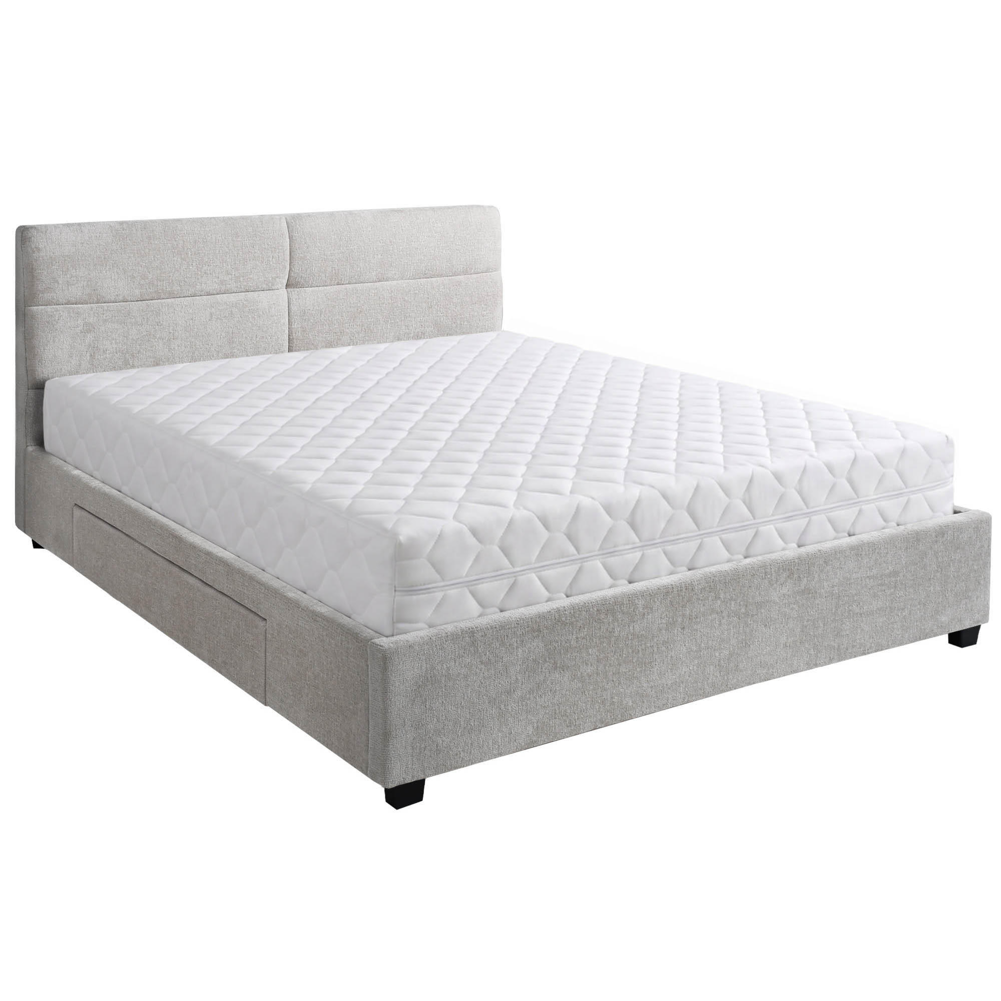 Beautysofa ČALOUNĚNÁ POSTEL Aurea, manželská postel 160x200 cm se zásuvkou a taštičkovou matrací 26 cm, žinylková látka, béžová