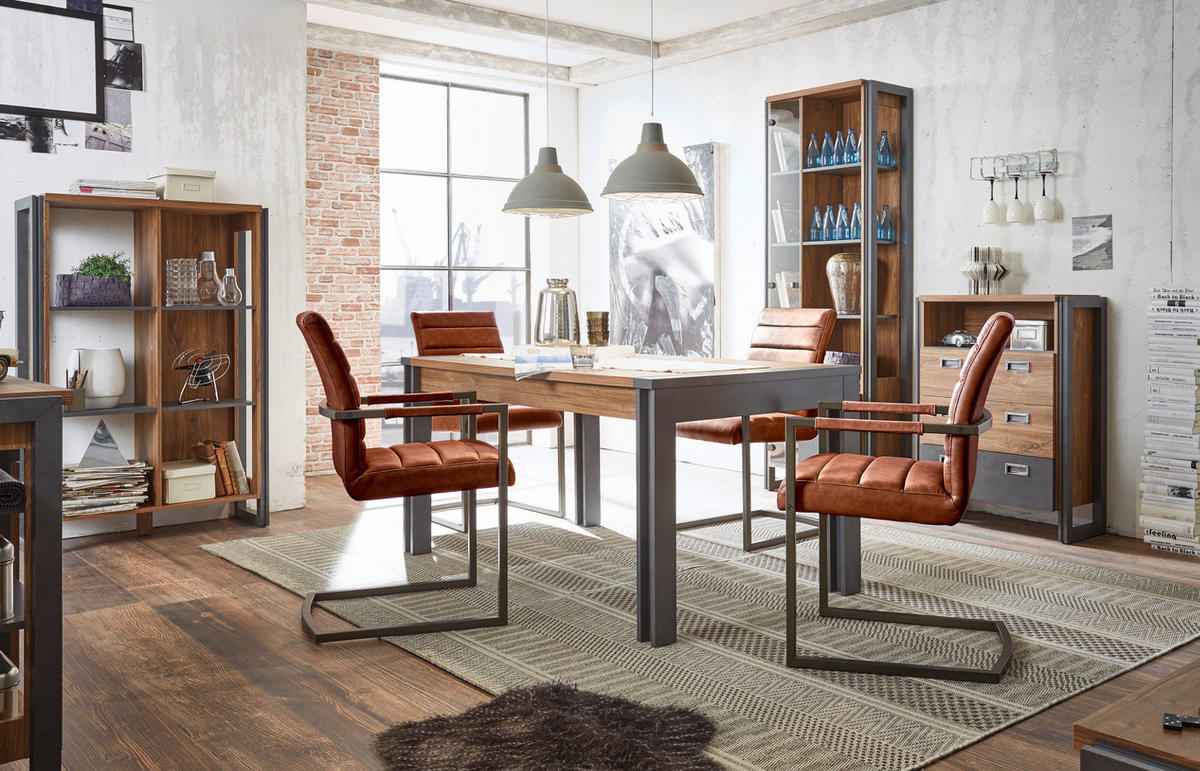SEKRETÄR Eiche Stirling, Matera grau, Schreibtisch 90 x 127 cm - Eichefarben/Silberfarben, Holzwerkstoff/Metall (22/90/127cm) - Furn.Design