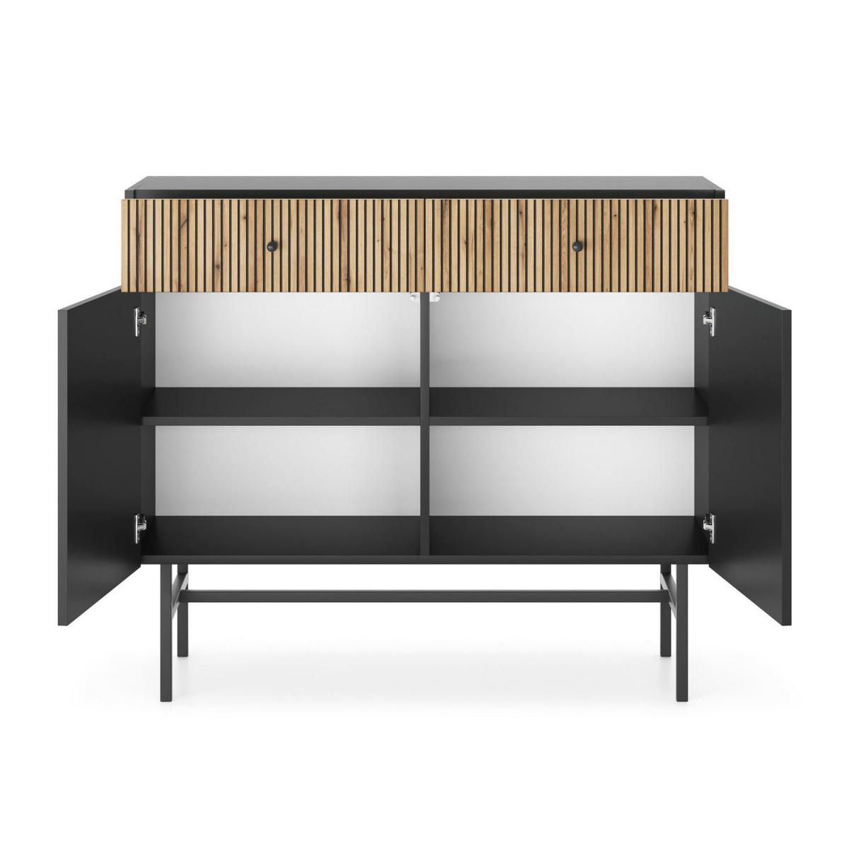 SIDEBOARD Divenos Schwarz / Holzoptik Eiche 104 cm - Eichefarben/Schwarz, Holzwerkstoff/Metall (104.4/89.4/39cm) - Selsey